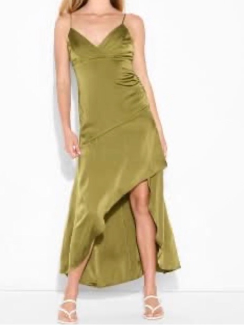 wild fable Olive Satin High-Low Slip Dress